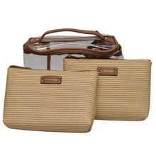 Load image into Gallery viewer, 3 Piece Faux Straw Cosmetic Train Case
