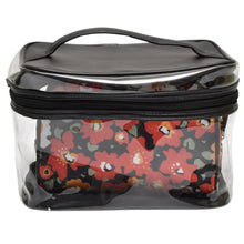 Load image into Gallery viewer, 3 Piece Clear Train Case with floral and sparkle make up bags