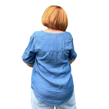Load image into Gallery viewer, Denim Delight Short Sleeve V Neck Button Shirt