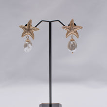 Load image into Gallery viewer, Starfish Pearl Drop Earrings