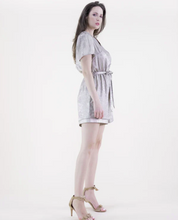 Load image into Gallery viewer, Metallic Short Sleeve Button Front Belted Romper