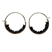 Load image into Gallery viewer, Moving Mountains Black Crystal Hoop Earrings