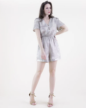 Load image into Gallery viewer, Metallic Short Sleeve Button Front Belted Romper