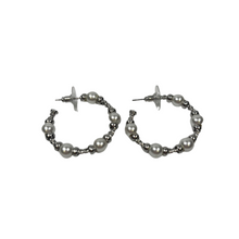 Load image into Gallery viewer, Pearl &amp; Swirl Open Hoop Earrings
