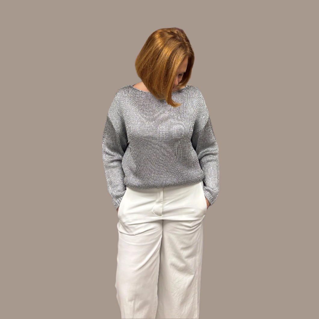 Shimmer Like A Star Metallic Boat Neck Sweater!