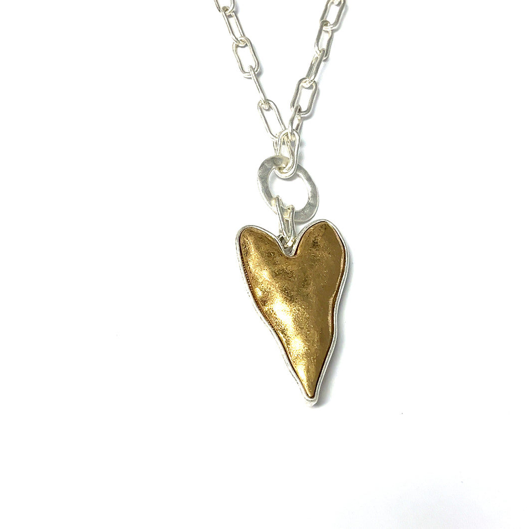 Two Toned Chained Heart Long Necklace