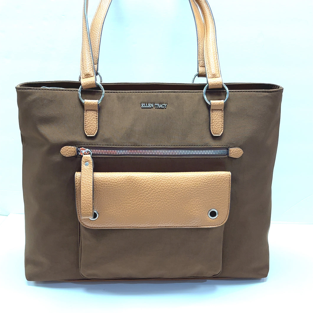 Textured Nylon Laptop Bag with Vegan Leather Panel by Ellen Tracy