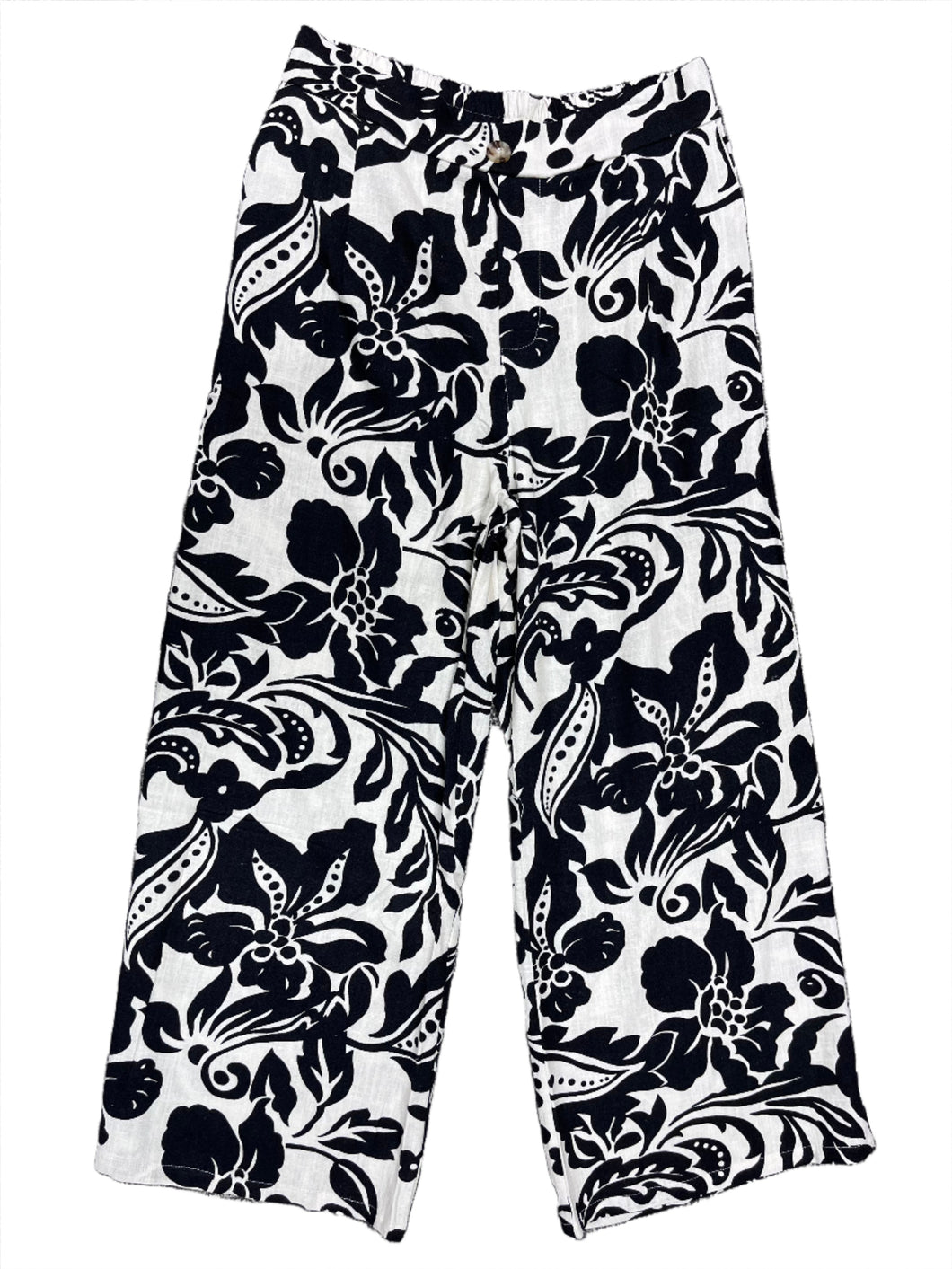 Stunning Floral Elastic Back A-Line Linen Pants with Pockets