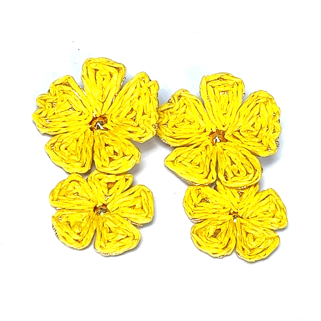 Raffia Wrap Happy Yellow Flowers Colorful Earrings