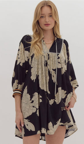 Timeless Black & White Petal Mini Shirt Dress