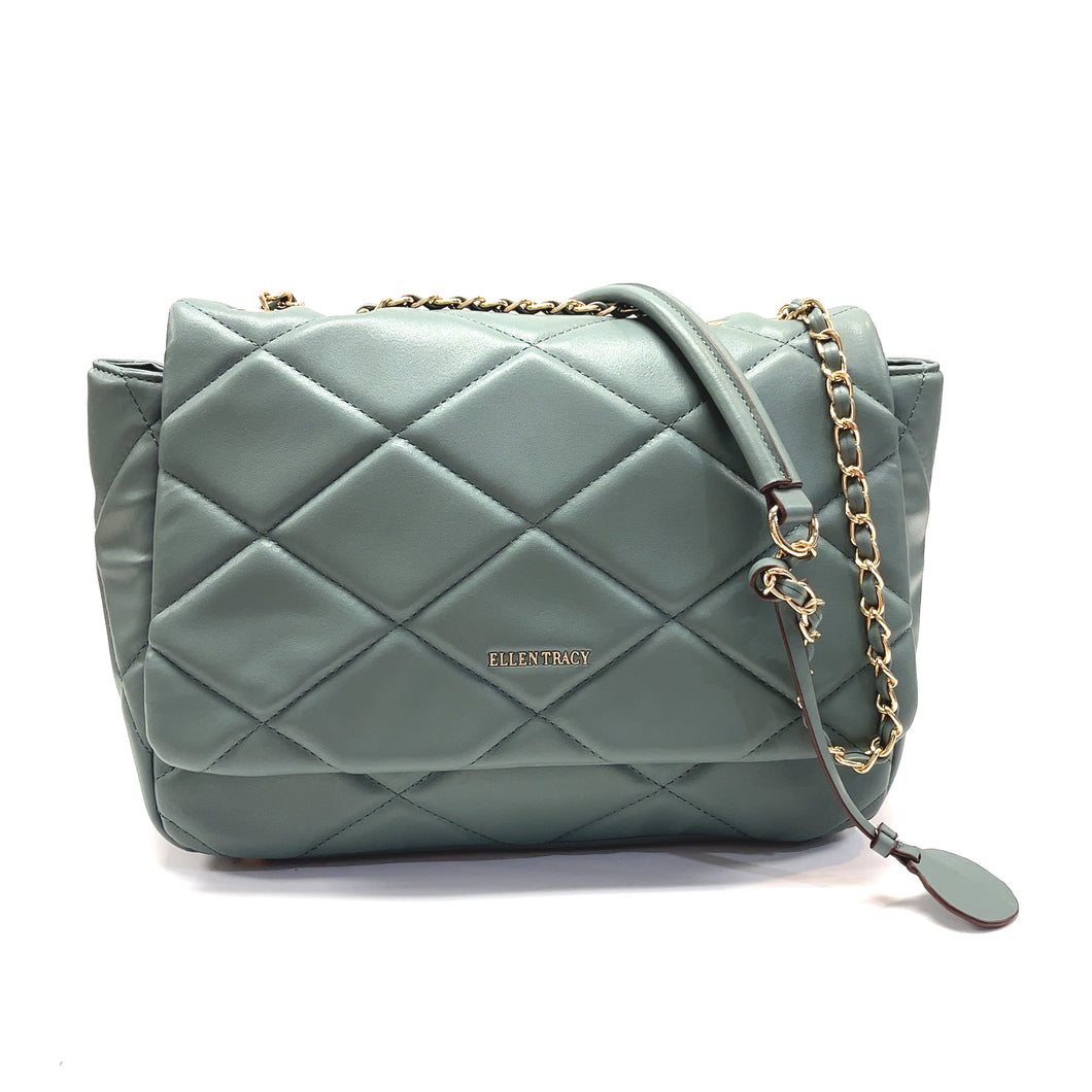 Mystical Green Quilted Handbag with Crossbody by Ellen Tracy