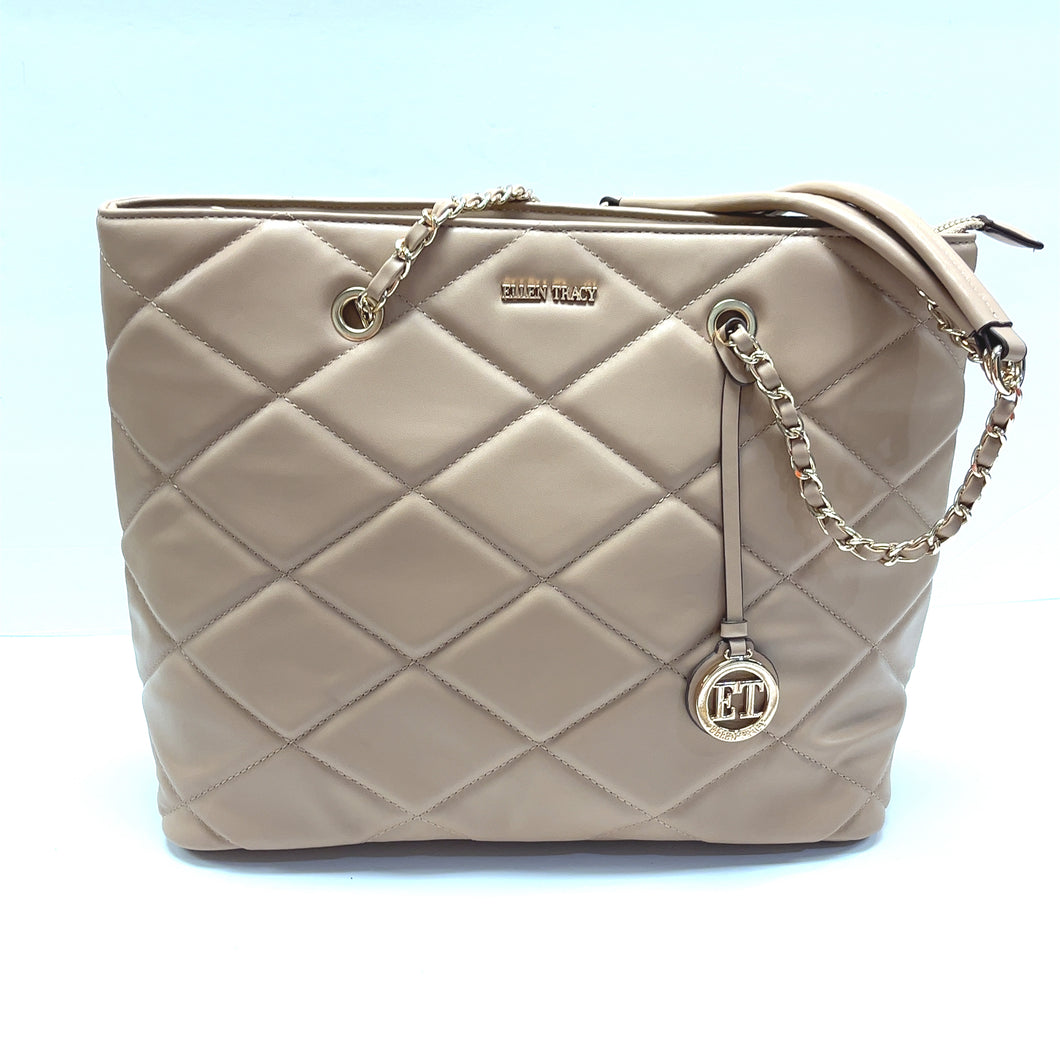 Sand Quilted Handbag with Double Chain Strap by Ellen Tracy