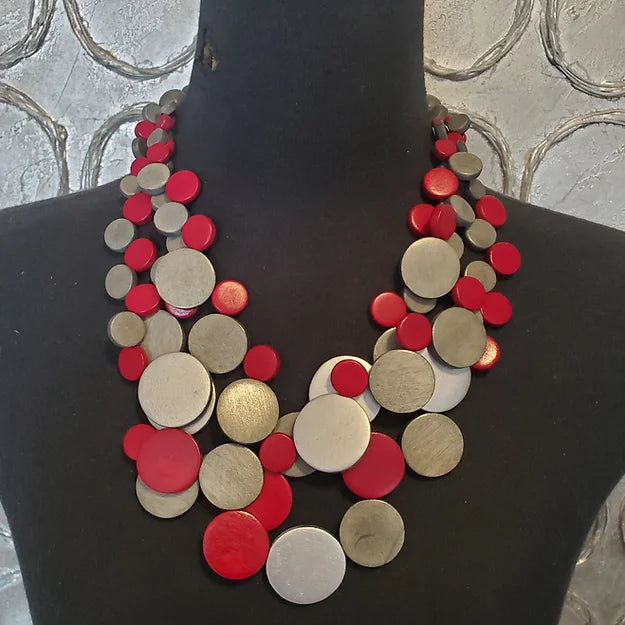 Polka Dot Triple Layer Wooden Short Necklaces