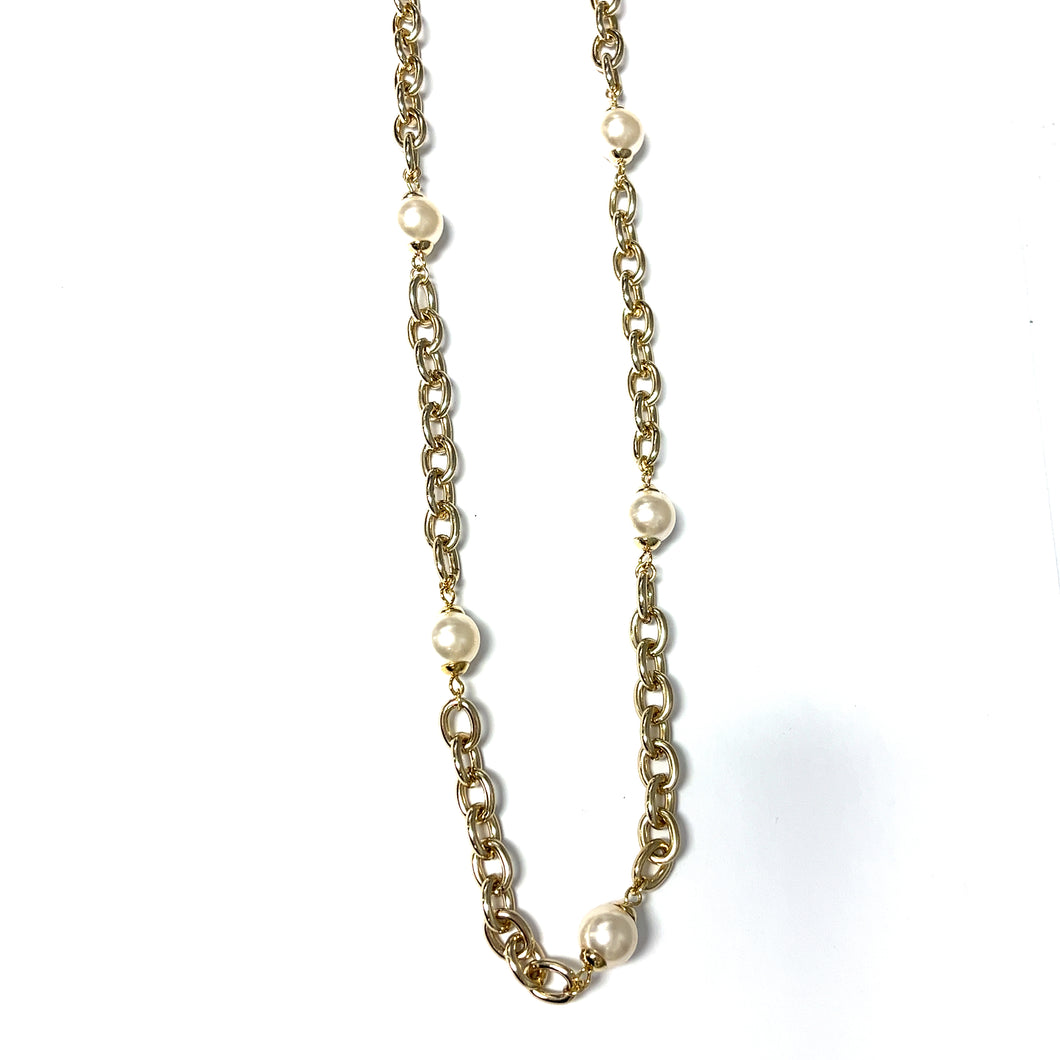Gold Chain and Pearl Long Necklace