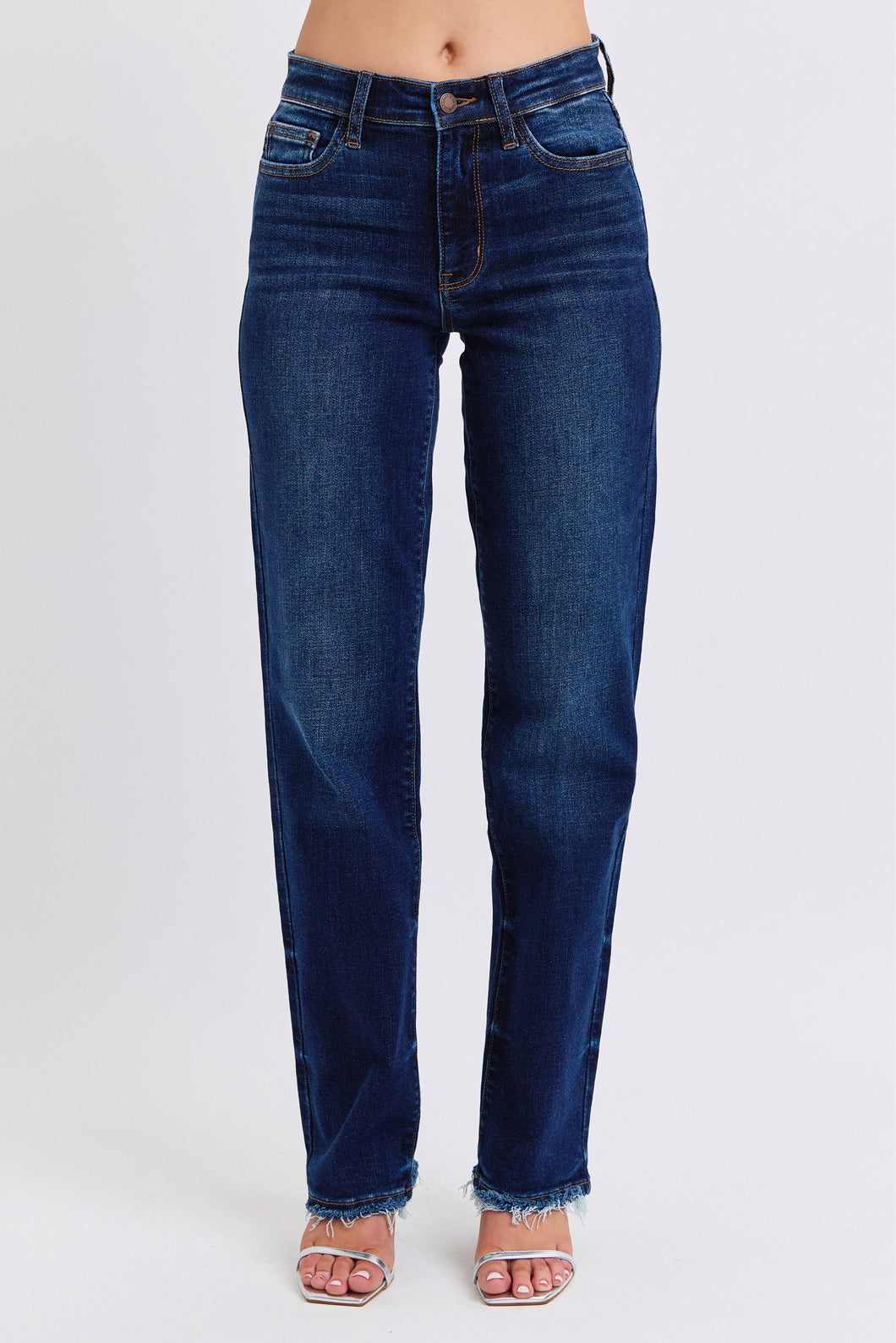 Dark Denim Straight Mid Rise Jeans by Judy Blue