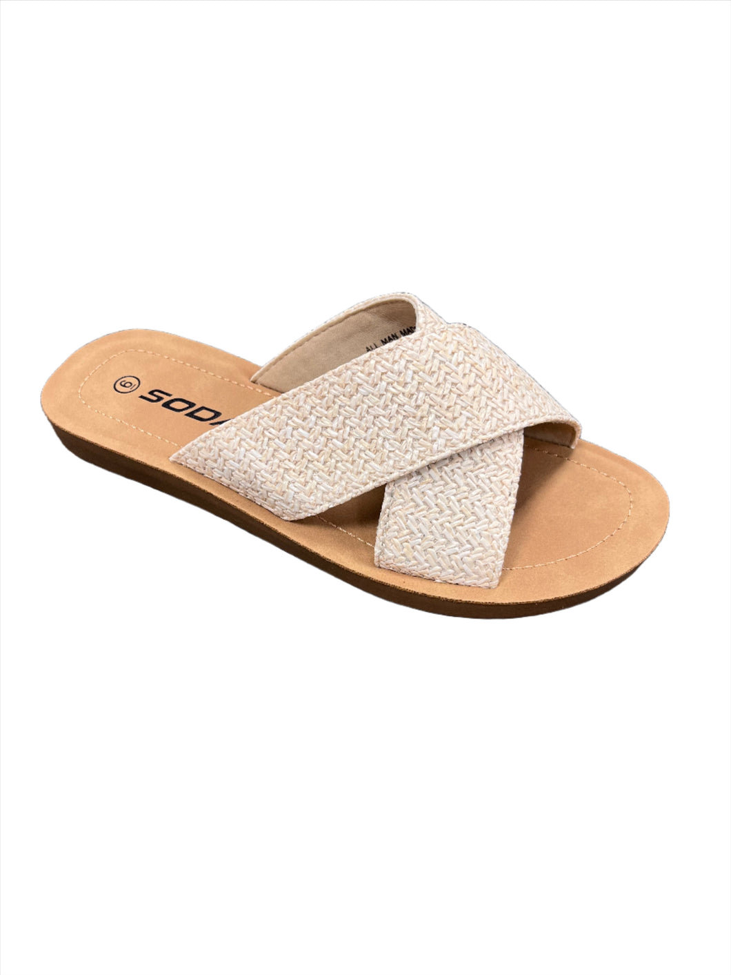 Vacay Raffia Nude Slip on Sandal By Soda