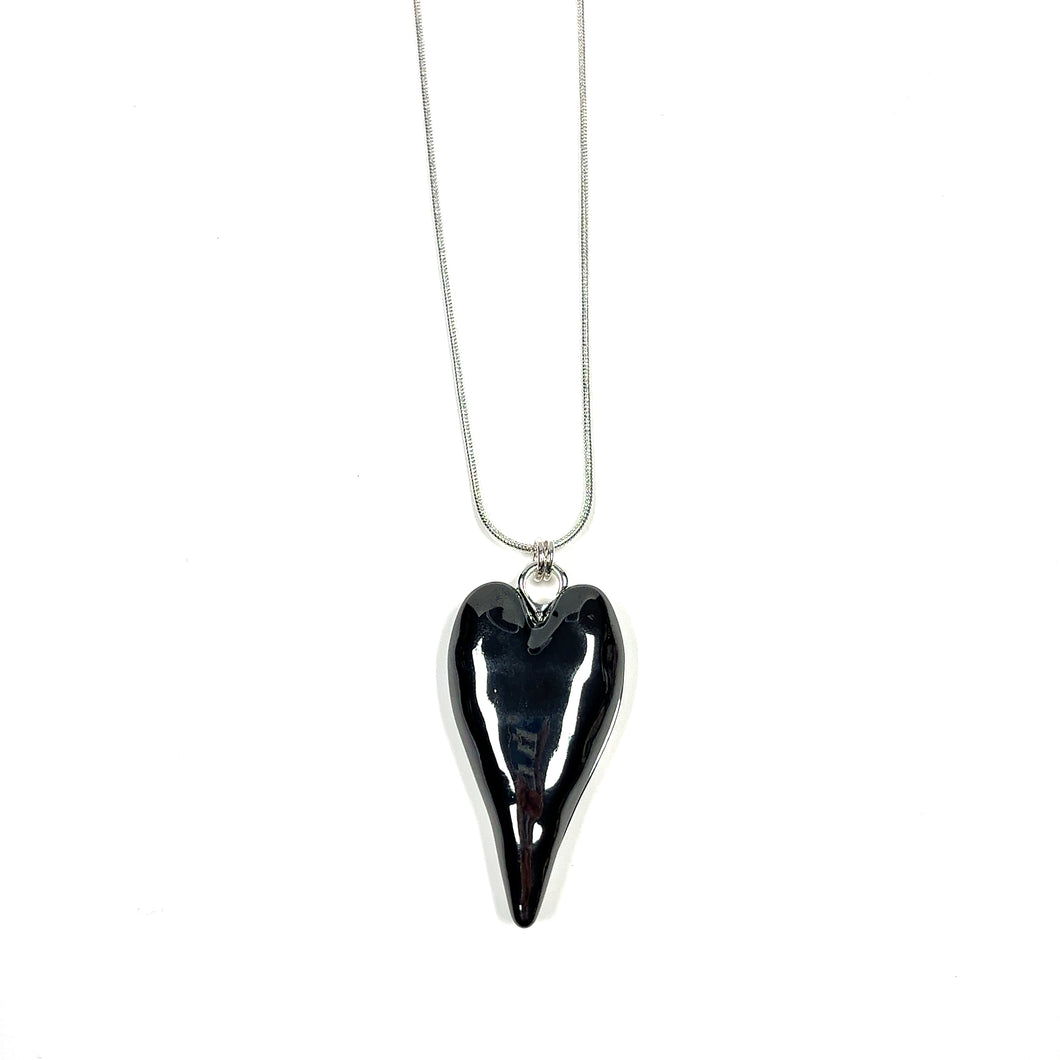 Solid Two Tone Heart Long Necklace