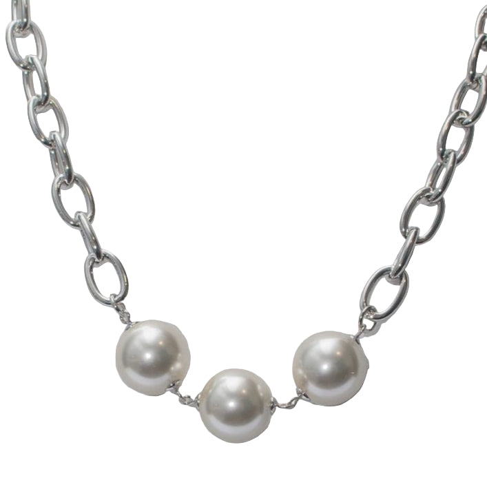 Triple Pearl Chain Link Necklace
