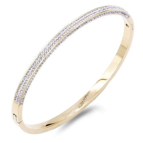 All Side Covered CZ Stainless Steel Bangle Bracelet