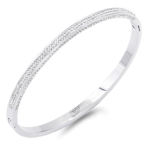 All Side Covered CZ Stainless Steel Bangle Bracelet