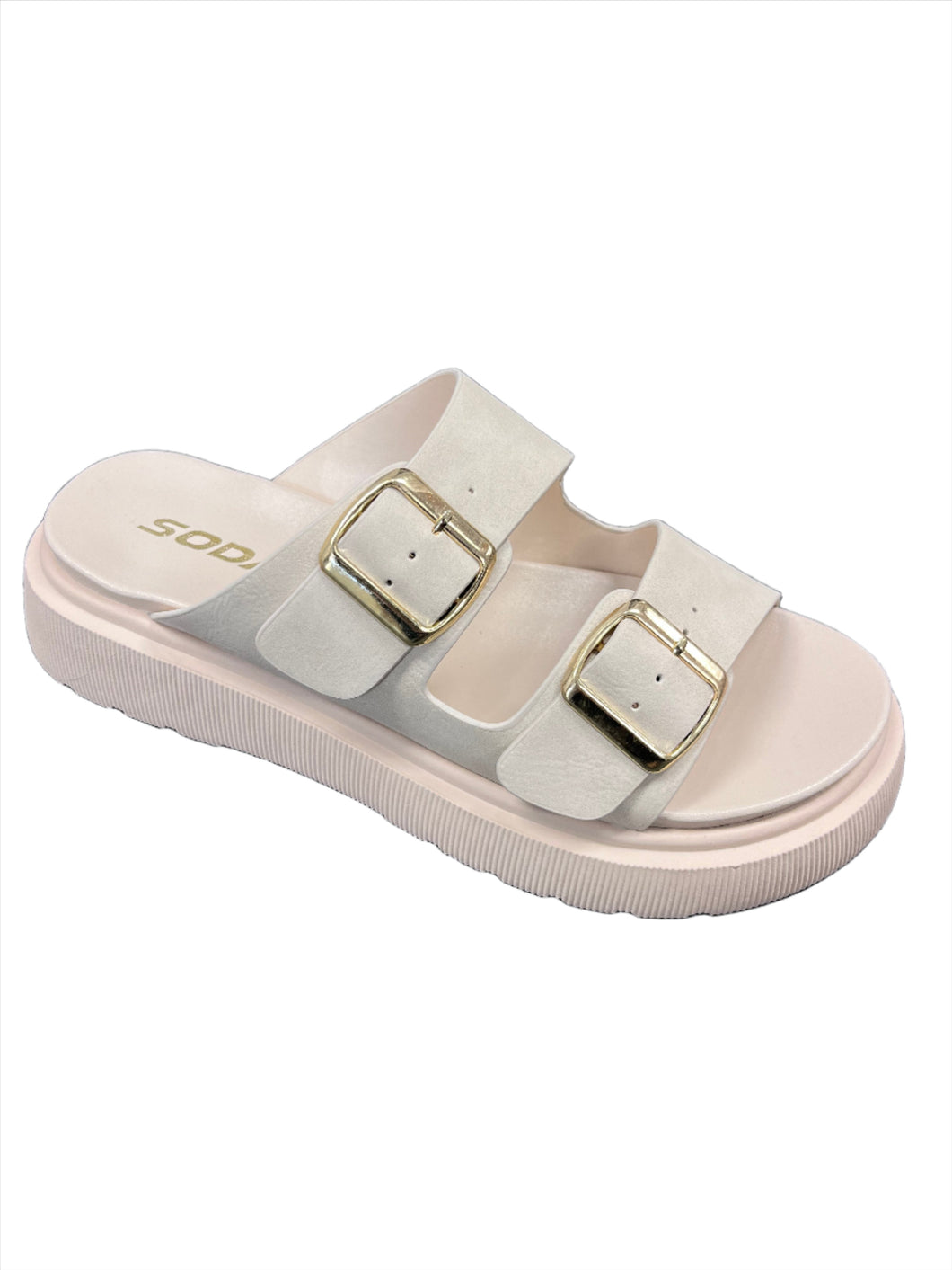 Walking On Sunshine Slip On Buckle Lug Sole Sandal By Soda