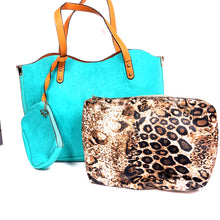 Load image into Gallery viewer, Teal with Leopard Print Handbag
