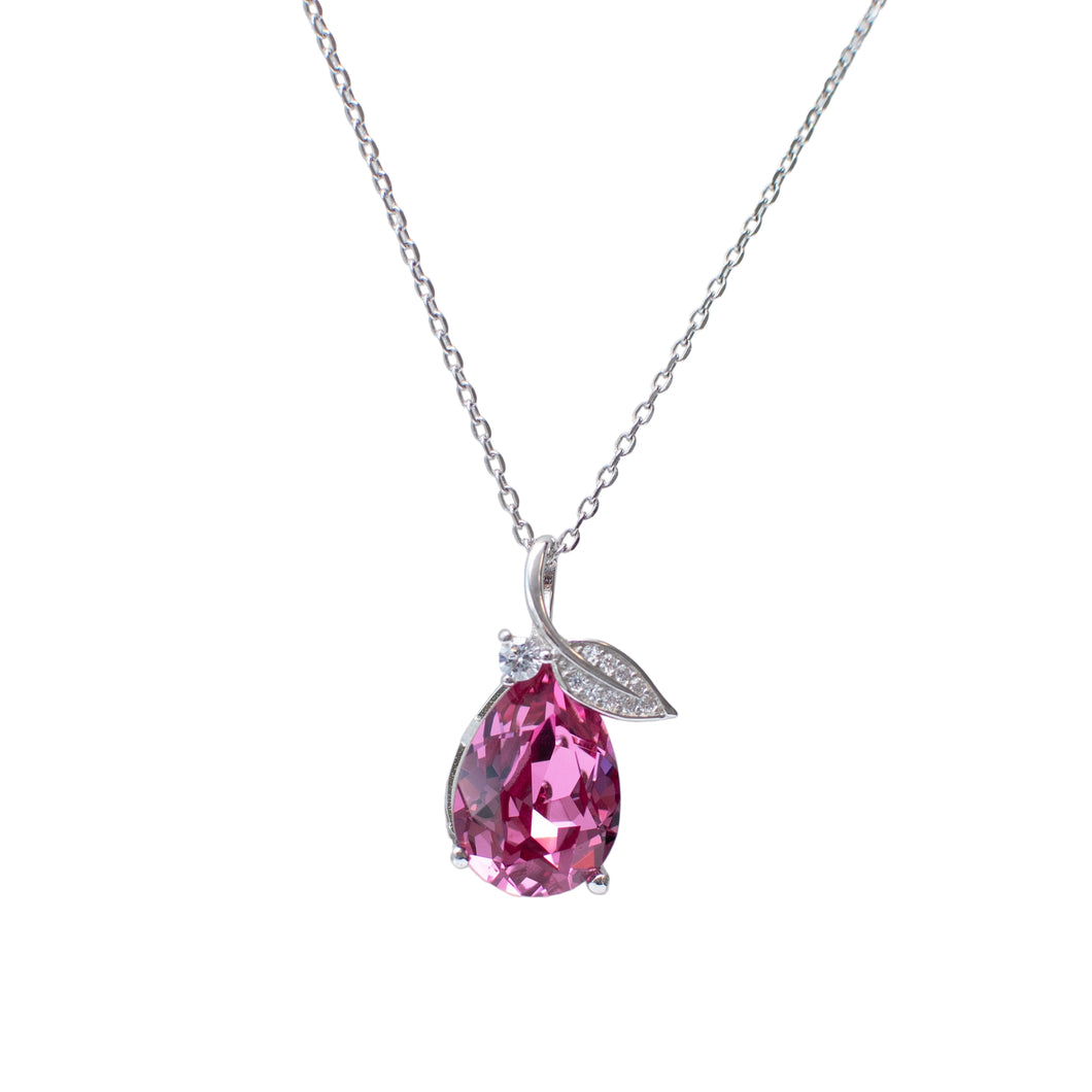 Pink Leaf Swarovski Crystal Necklace
