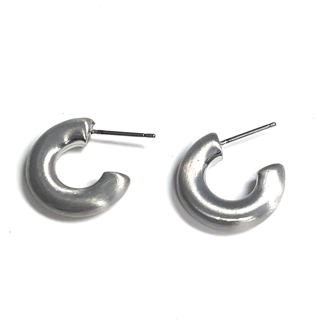 Hematite Small Open Hoops Brushed Earrings