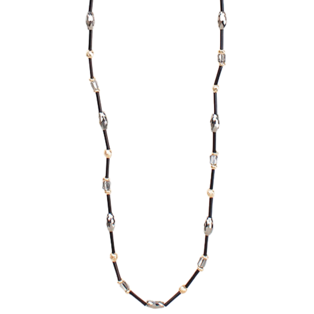 Get Connected Black Tube Bead Long Necklace