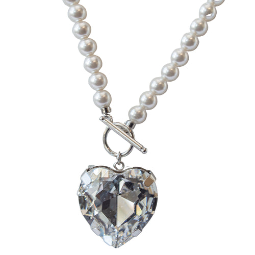 Heartstrings Pearl and Crystal Heart Necklace