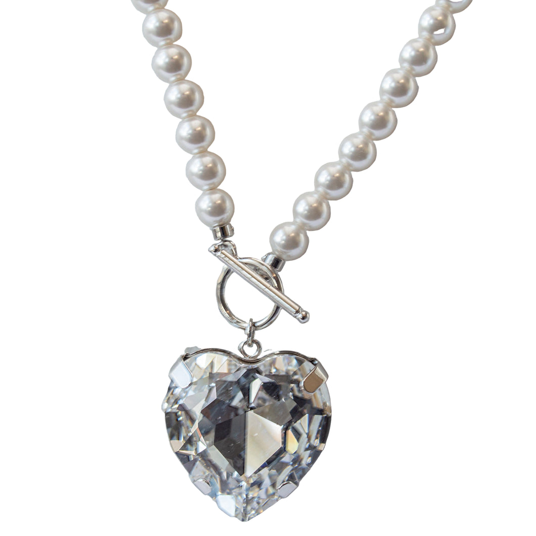 Heartstrings Pearl and Crystal Heart Necklace