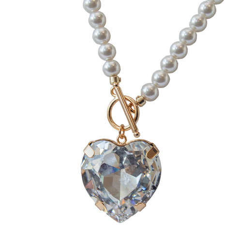 Heartstrings Pearl and Crystal Heart Necklace