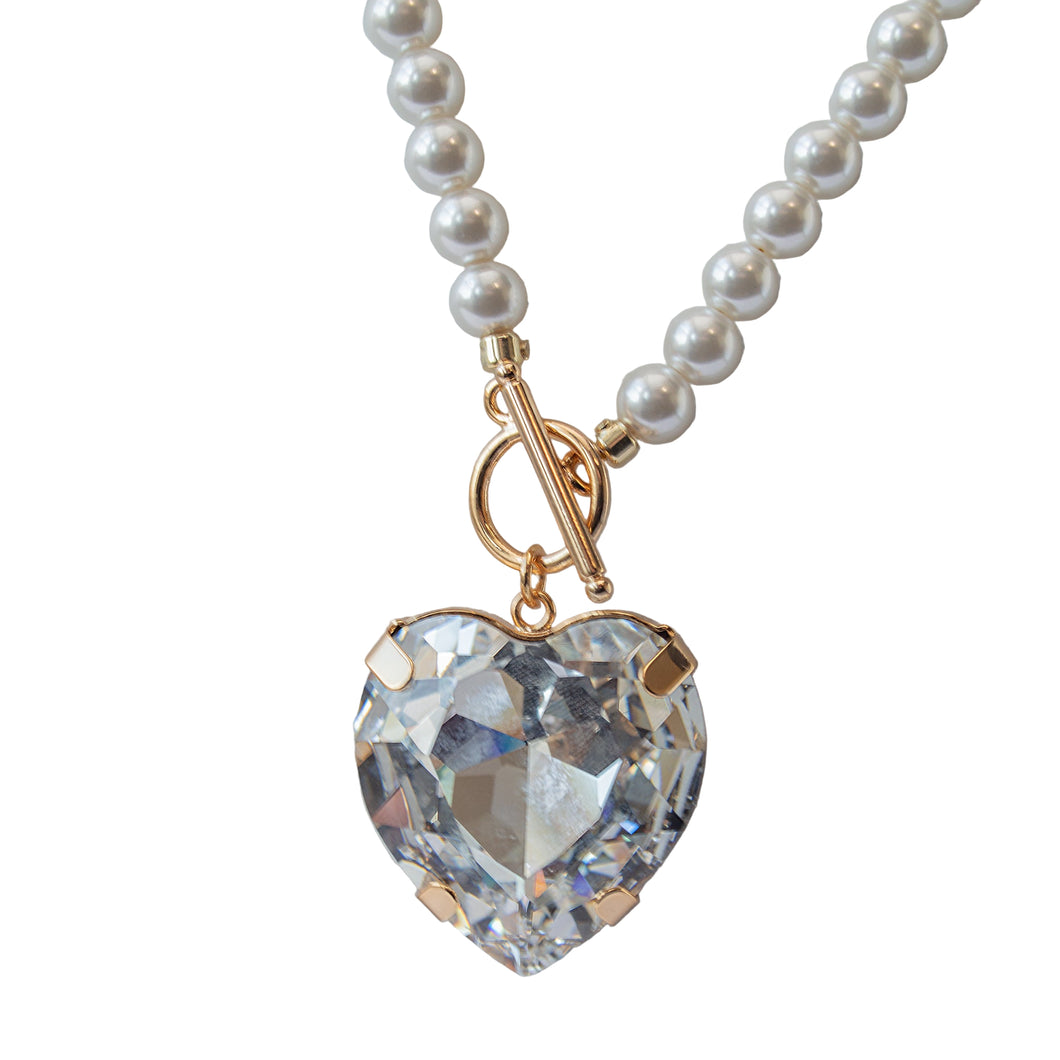 Heartstrings Pearl and Crystal Heart Necklace