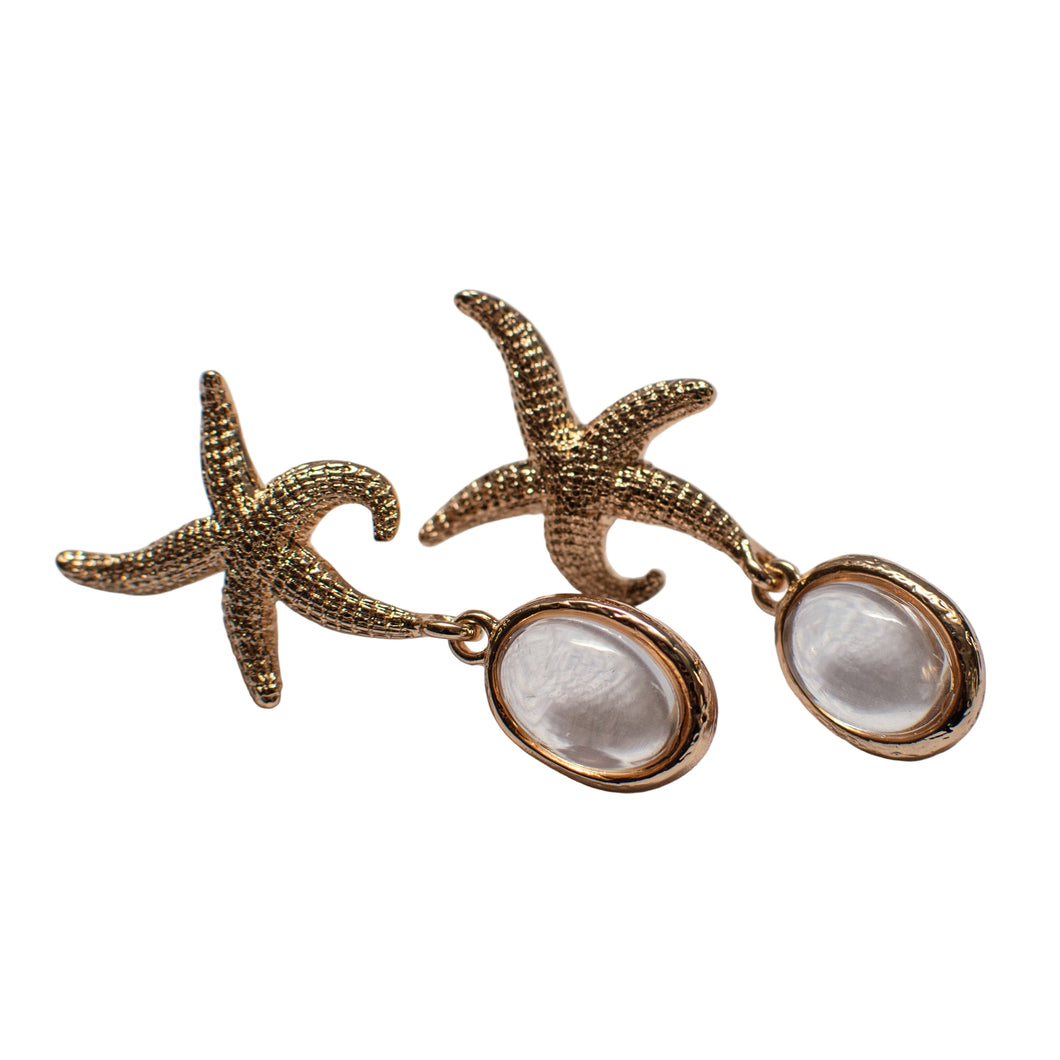 Starfish Oval Glass Drop Earrings