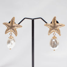 Load image into Gallery viewer, Starfish Pearl Drop Earrings
