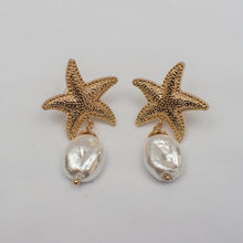 Load image into Gallery viewer, Starfish Pearl Drop Earrings

