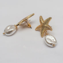 Load image into Gallery viewer, Starfish Pearl Drop Earrings
