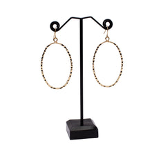 Load image into Gallery viewer, Gold Hammered Oval Hoop Dangle Earrings
