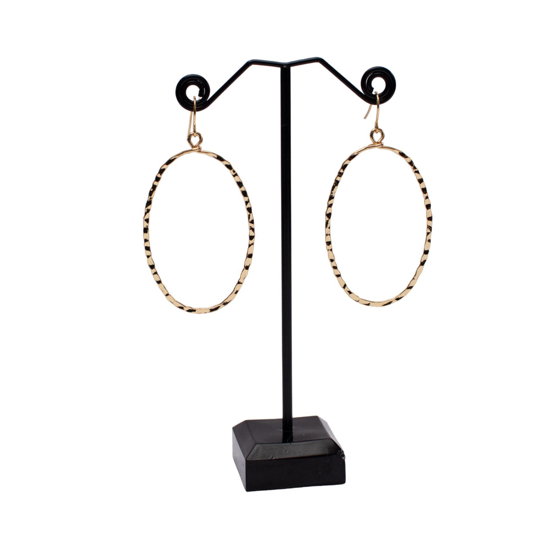 Gold Hammered Oval Hoop Dangle Earrings