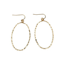 Load image into Gallery viewer, Gold Hammered Oval Hoop Dangle Earrings
