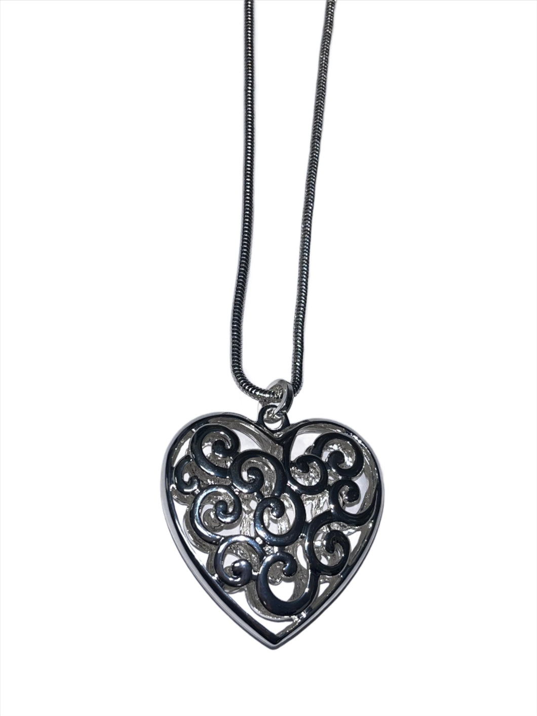 3D Swirl Heart Long Necklace