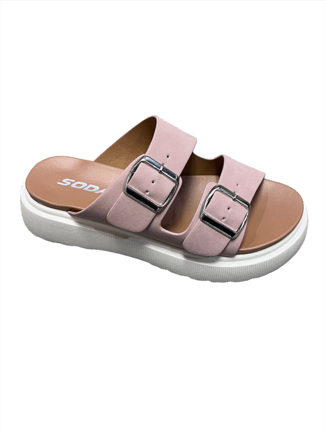 Walking On Sunshine Slip On Buckle Lug Sole Sandal By Soda