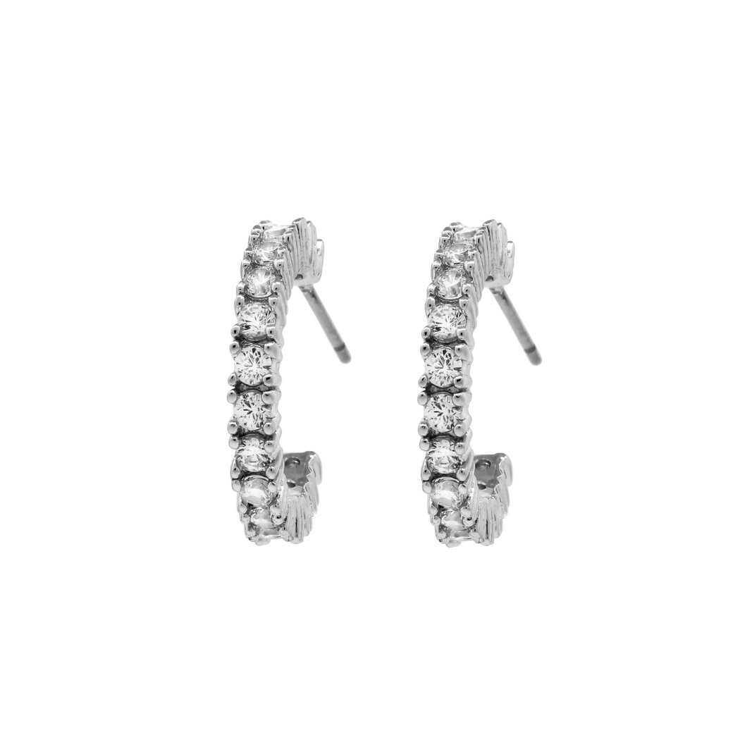 Single Row CZ Open Hoop Earrings