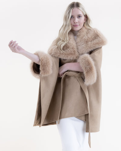 Fashion Forward Belted Cape with Vegan Fur