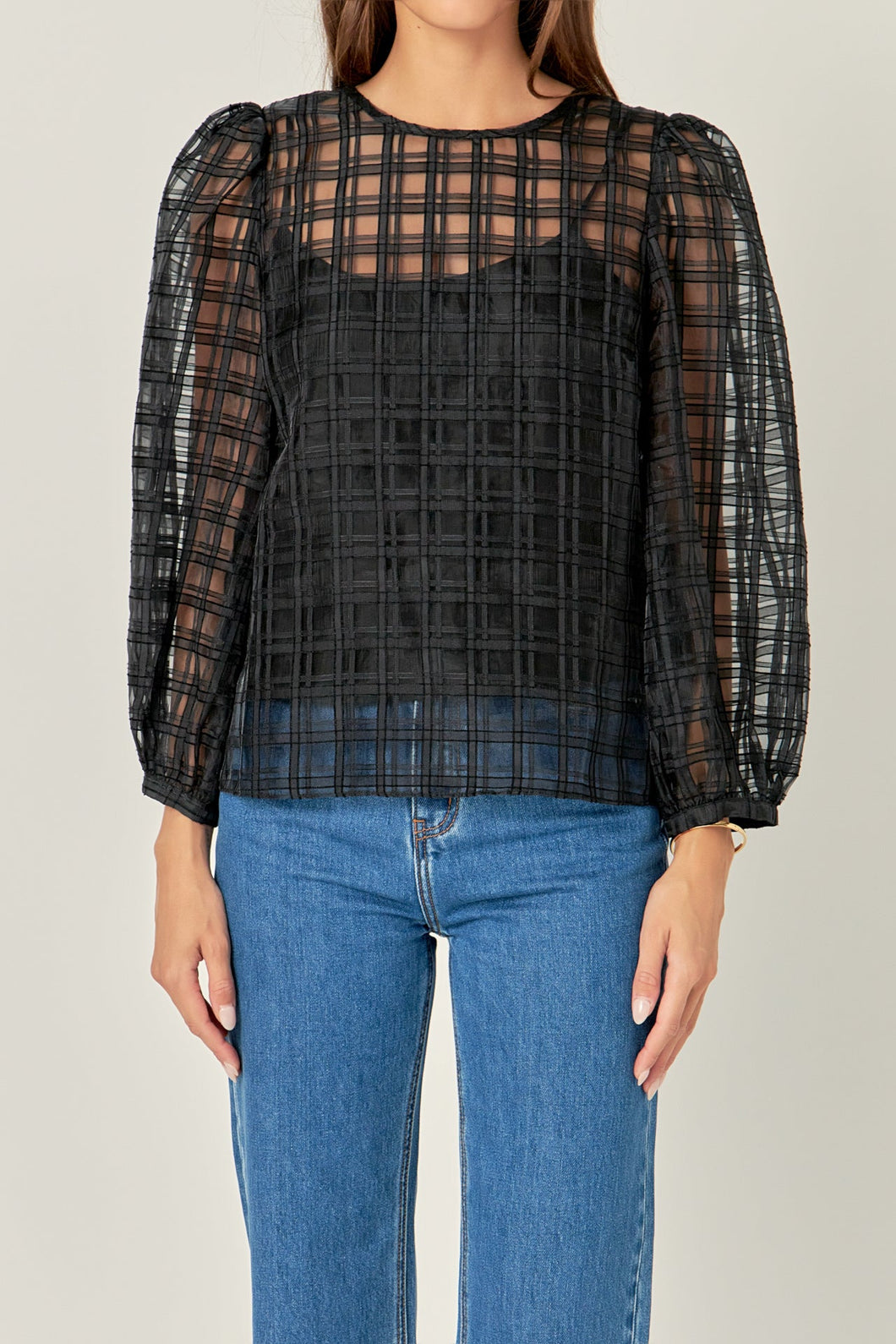 Holiday Plaid Organza Long Top with Camisole