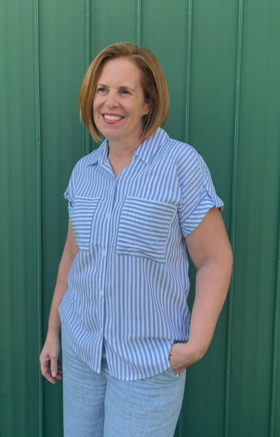 Classic Stripes Button Blouse with Collar