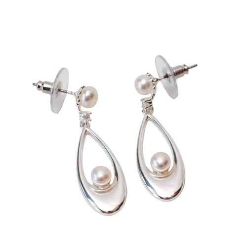Long Oval Drop Pearl Earrings