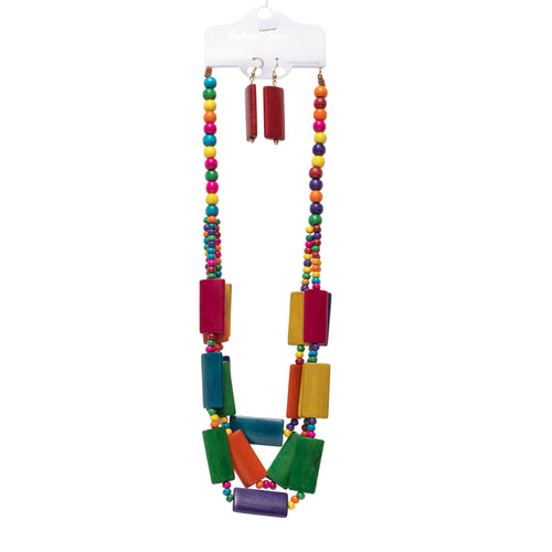Triple Layered Wooden Necklace and Earrings