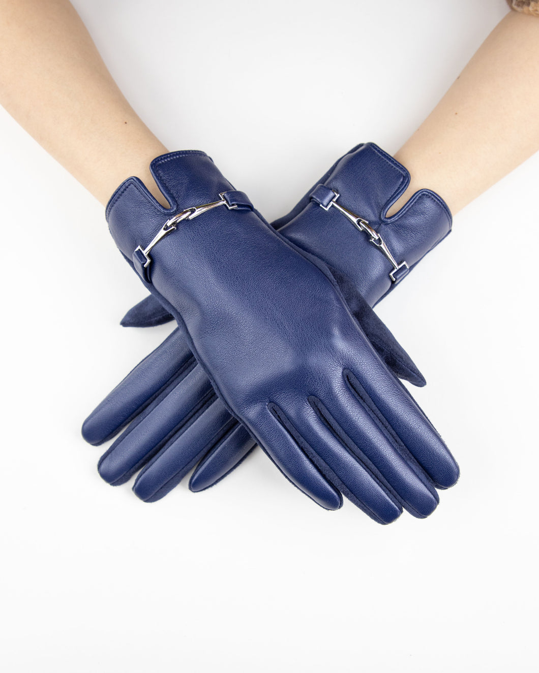Faux Leather with Chain Link Details Gloves