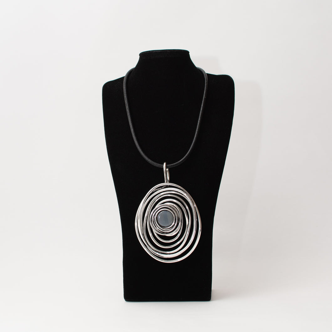 Spiraling To The Stone Pendant on Leather Cord Short Necklace